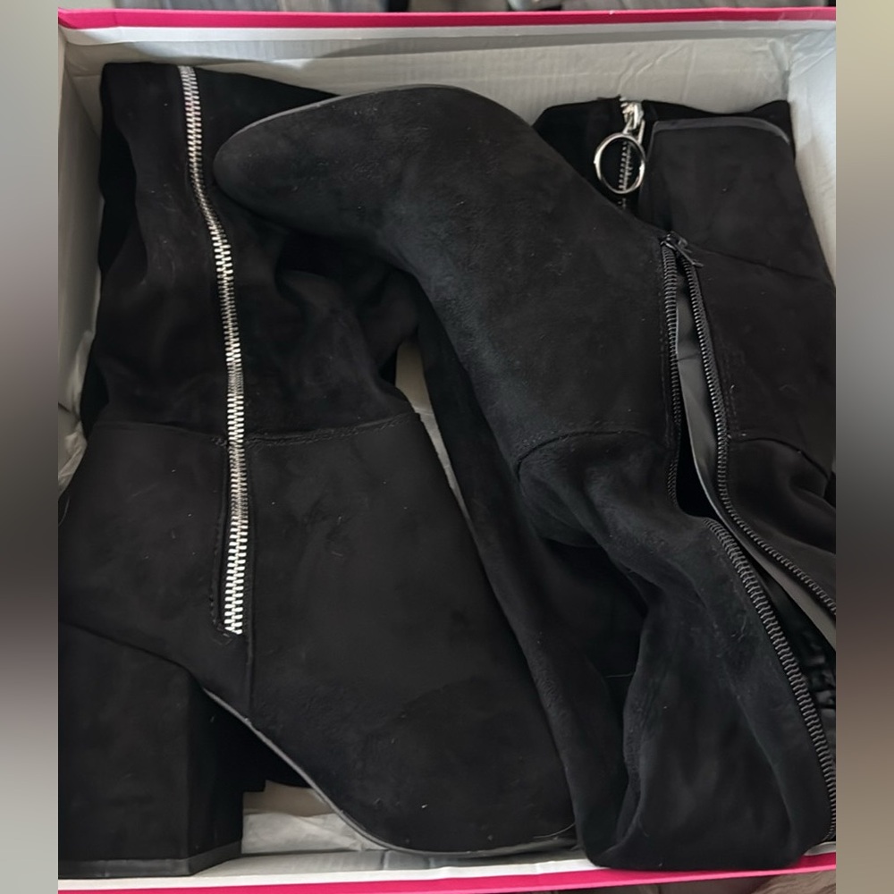 Black Suede Knee-High Boots